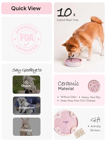 Ceramic Slow Feeder Dog Bowls Small Breed (Sakura Pink / S-0.6 Cups)