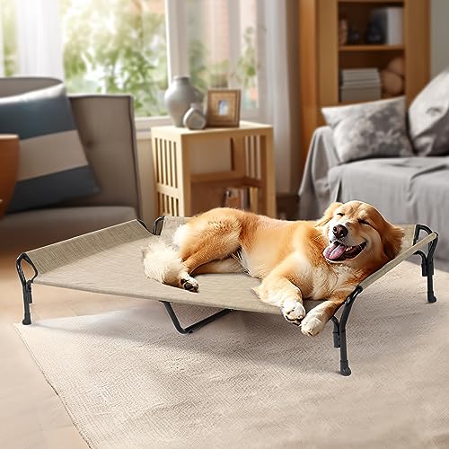 Cooling Elevated Dog Bed (Beige Coffee / 62.5"L x 37.0"W x 12.0"Th)