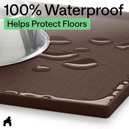 Dog Food Mat 100% Waterproof Silicone (Brown / 23"l X 15"w)