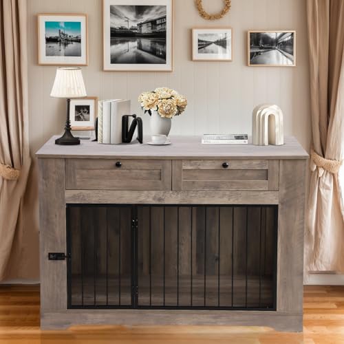 Large Dog Crate Furniture (Gray / 47.2"L x 23.8"W x 32.7"H)