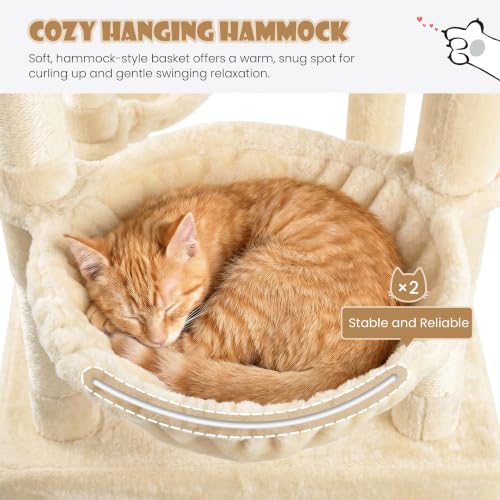 87 in Multi Level Tall Cat Tree Tower for Large Cats (Beige)