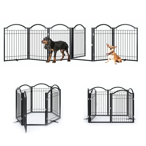 Metal No Assembly Freestanding Dog Gate with Door Walk Through (Black / 6 panels)