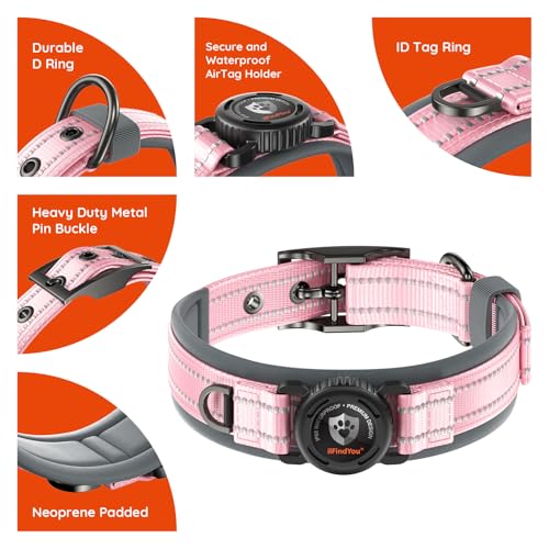 Heavy Duty Dog Collar with AirTag Holder (Pink / S (12.5-15in Neck))