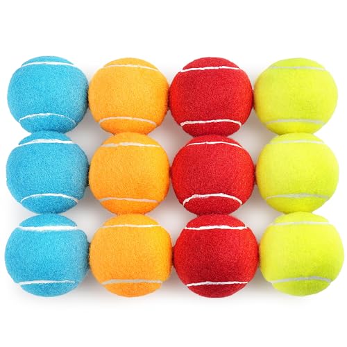 Tennis Balls for Dogs (2.5" Squeaky / 12 Pack, 4 Colors)
