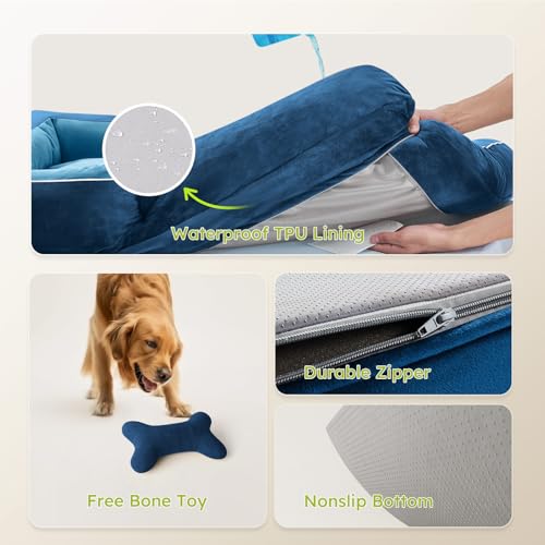 Extra Large Dog Bed (Navy Blue / X-Large(42"L x 30"W x 9.5"Th))