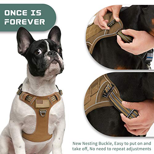 Tactical Dog Harness for Medium Dogs No Pull (Brown / M(Neck:16-20", Chest:17-27"))
