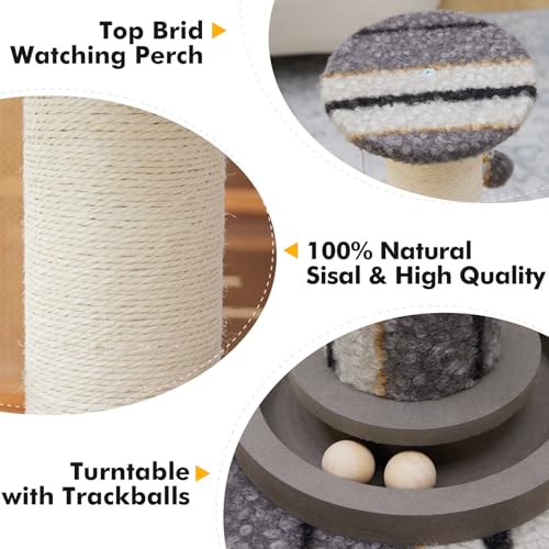Cat Scratching Post 34"Tall Grey Sisal Scratcher Tree With Cat Toy (Grey)
