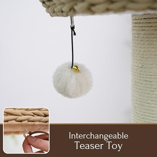 Handwoven Cat Tree with 2 Basket Beds & Sisal Scratching Posts (Beige)