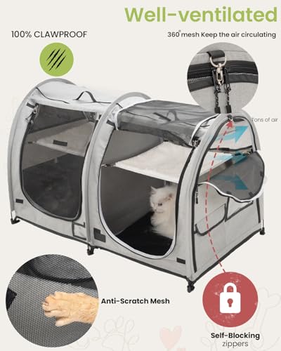 Portable Twin Compartment Show House Cat Cage Condo (Gray)