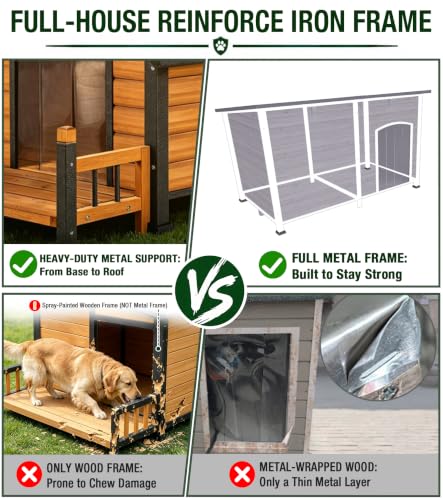 XXL 59" Extra Large Heated Dog House for Outside with Iron Frame