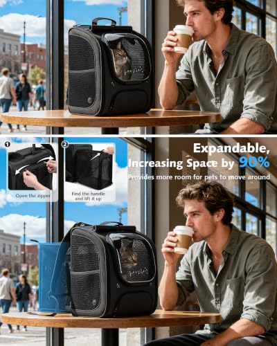 Cat Backpack Carrier (Black (Expandable) / 12.6"L x 10.2"W x 16.5"H)