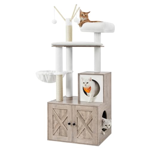 Cat Tree with Litter Box Enclosure (Greige)