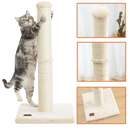 34inch Cat Scratching Post with Natural Sisal Rope 4.3Inch Large Diameter Scratcher Post Tree for Indoor Cats Beige (Beige)