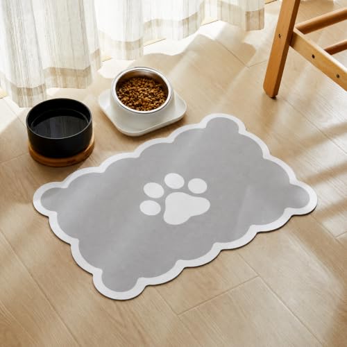 Scalloped Dog Feeding Mat (Grey / 19"L x 14"W)