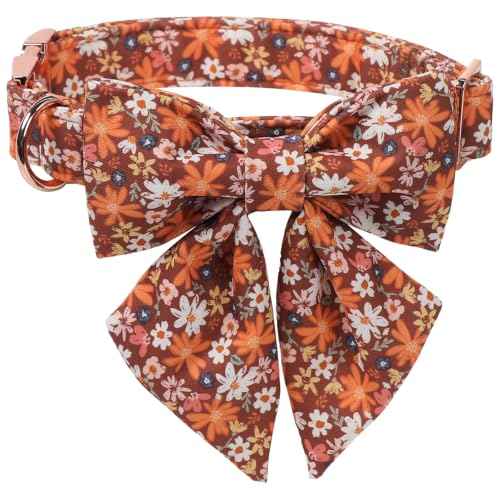 Floral Dog Collar with Sailor Bow (Brown Blossoms(Sailor Bow) / Small (Pack of 1))