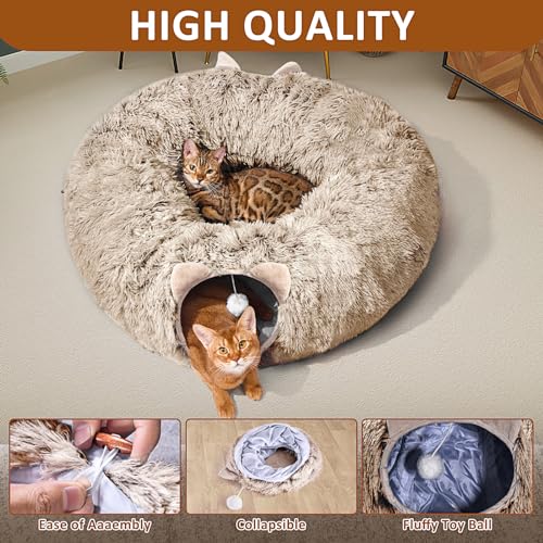 Cat Tunnel with Cat Bed for Indoor Cats (BROWN)