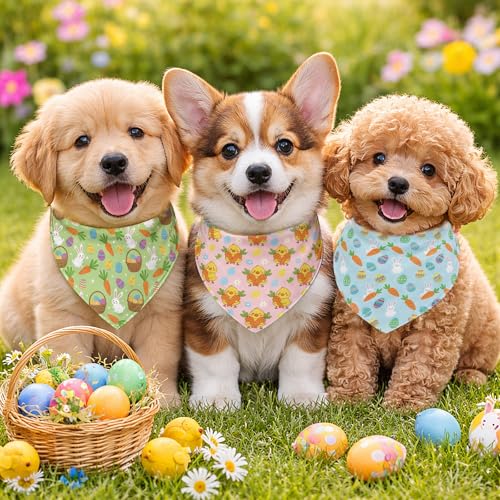 50 Pcs Spring Dog Bandanas Bulk Bunny Egg Carrot Bandanas for Dogs Triangle Kerchief Bibs Scarf Set for Pet Easter Costume Photo Props Accessories Pet Shops (Easter / 19.7 x 13.8 x 13.8'')