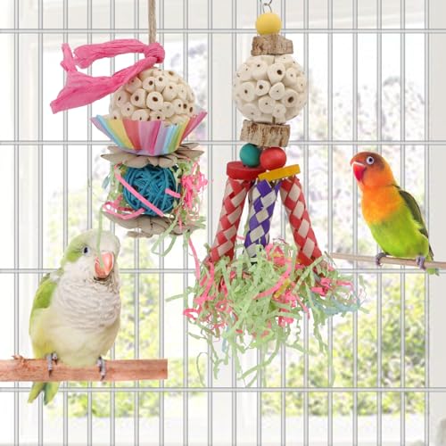 Bird Toys Colorful Shredding Crinkles Foraging Toys Natural Sola Ball for Parrots Cockatiels Conures Parakeets Budgies Senegal