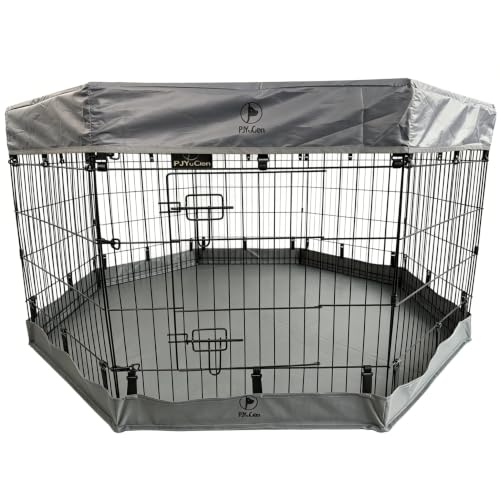 Puppy Playpen with Top Cover & Bottom Pad (Gray / Small Pen: 30-Inch High)