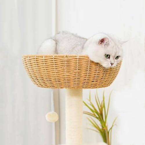 Cat Tree Tower with Rattan Wicker Basket (1 basket)
