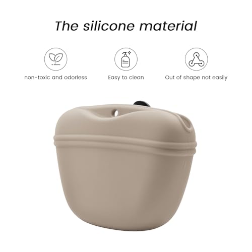 Silicone Dog Treat Pouch with Clicker Magnetic Closure Secure Clip (2 Pack / Taupe+Duck egg green)