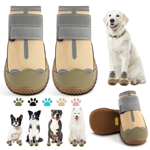 Dog Boots for Large Dogs (Light Khaki / Width 2.16 Inch)