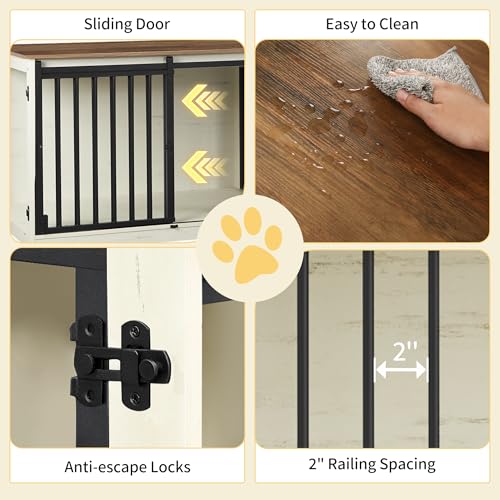 77.6" Double Dog Crate Furniture (White Brown / 77.6"L x 23.6"W x 26.4"H)