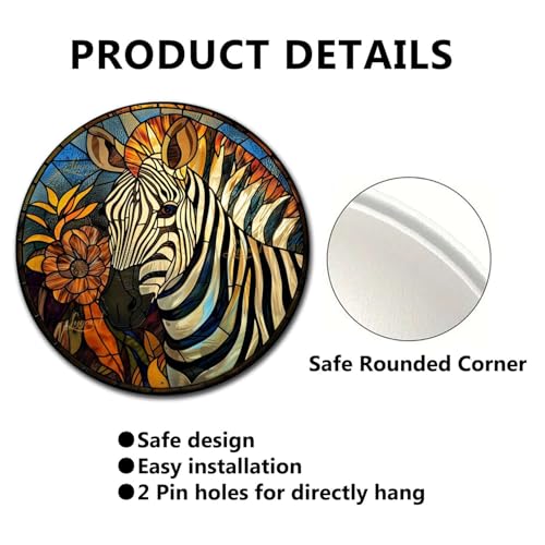 Metal Sign Tin Sign Circular Stained Glass Zebra Home Decor for Bar 12×12 Inches (12×12 Inches / Zebra-2)