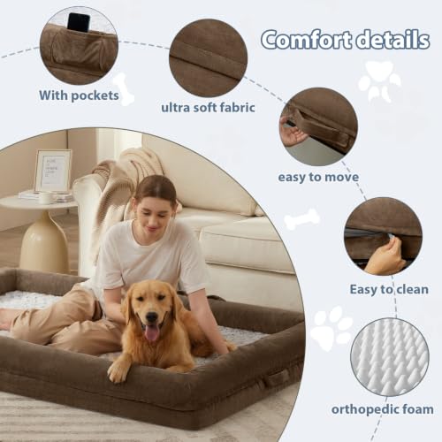 Human Dog Bed Orthopedic for Adult & Dogs Comfy Sleeping (Brown / Human (71x46x7.5in))