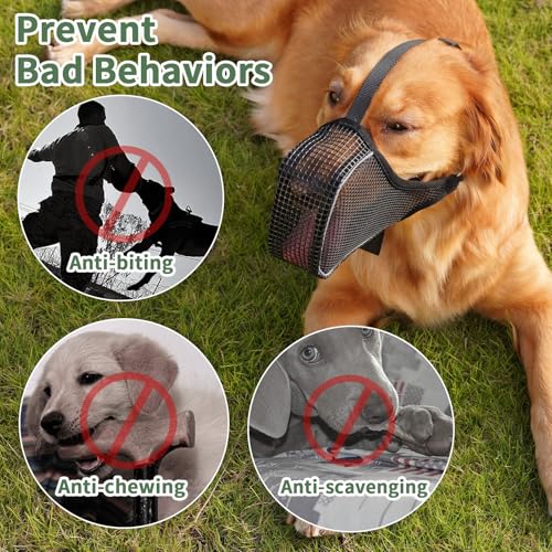 Patented Mesh Dog Muzzle with Panting Room for Large Medium Dogs (Black / XS [Snout Cir: 7.5-8.25"])