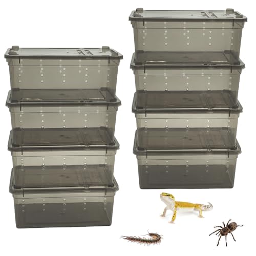 8 PCS Reptile Feeding Box Portable Snake Breeding Box Reptile Transport Container 7.48"x4.92"x2.95" Plastic Pet Houses for Lizard Spider Scorpion Gecko Insect Tortoise Treefrog