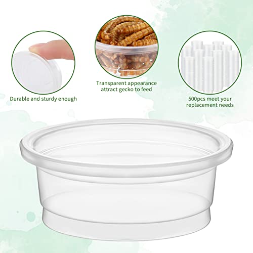 500 Pcs Reptile Food Cups Plastic Feeder Bowls for Gecko (0.5oz)
