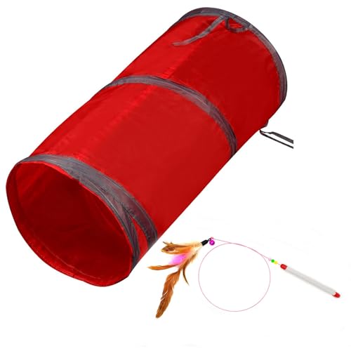 Cat Tunnel for Indoor Small Cats Kittens Rabbits (20 Inch (Pack of 1) / Red)