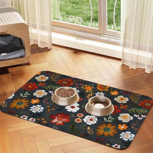 Flower Berries Dog Food Mat Waterproof Pet Cat Placemat (Flower Berries / 30x45cm)