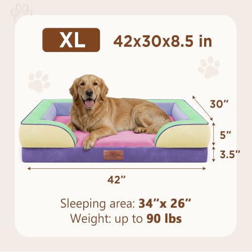 Orthopedic Dog Bed for Extra Large Dogs with Bolster (42.0"L x 30.0"W x 8.5"Th / Frosted Grape)
