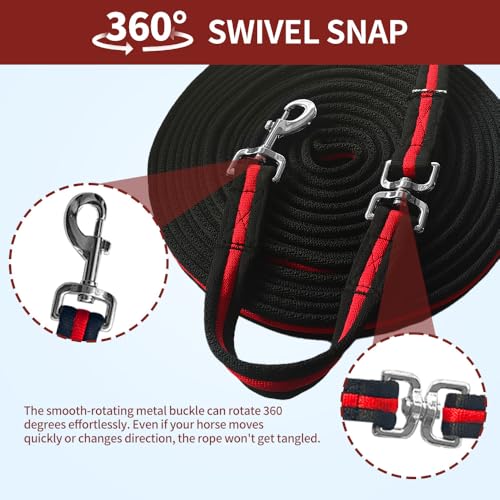 Lunge Line for Horse (Black&Red&Black) / 34ft/10m)