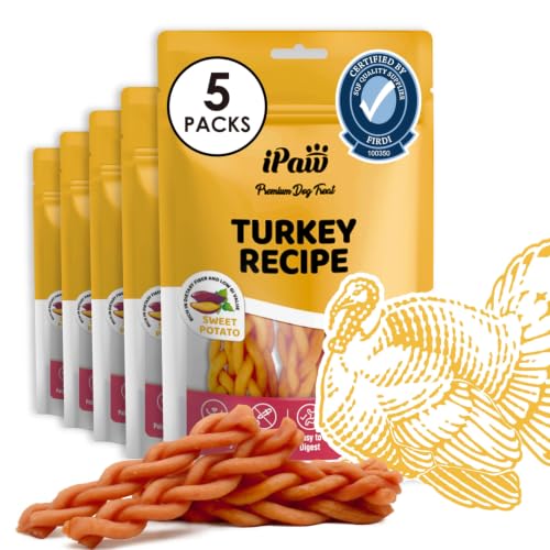 Turkey Dog Treats (3.5 Ounce (Pack of 5) / Sweet Potato, Braided Stick)