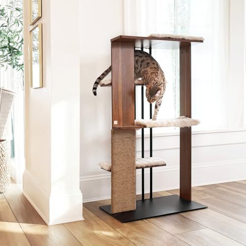 Cali Cat Tree 24″ x 18″ x 47″ with Scratching Post & 4 Platforms (Walnut)
