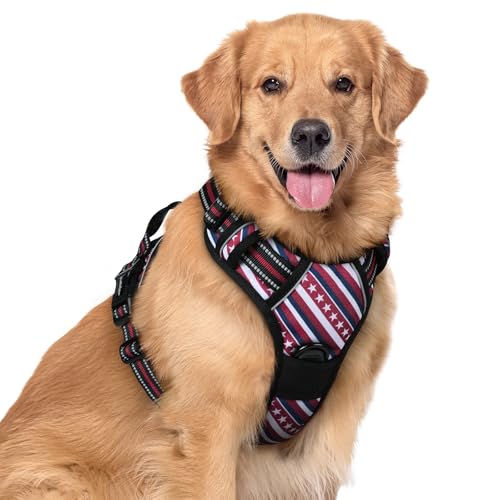 Dog Harness No Pull for Large Dogs with 2 Leash Clips (X-Large / Red Stripe)