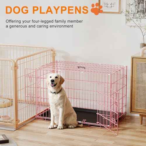36" Foldable Metal Dog Crate (Pink)