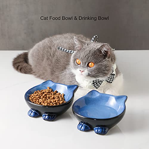 Ceramic Basic Cat Bowls (4.25 OZ / Blue & Black)