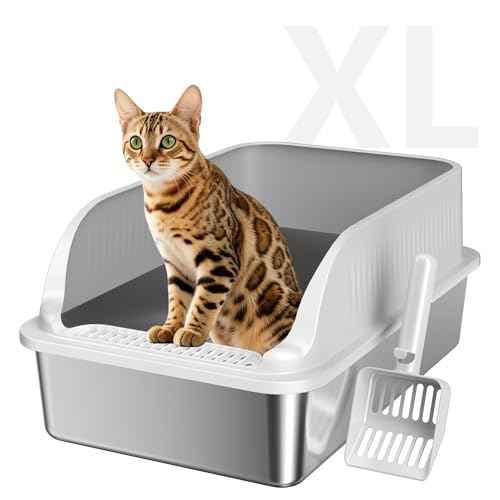 Stainless Steel Cat Litter Box with Lid (Light Grey XL)