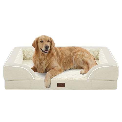 Waterproof Orthopedic Dog Bed for Extra Large Dogs (Beige / 42.0"L x 30.0"W x 8.5"Th)