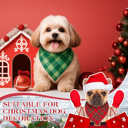 50 Pcs Christmas Plaid Dog Bandanas Bulk (Red Green Plaid / 19.7 x 13.8 x 13.8'')