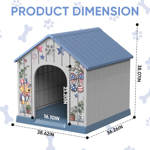 Indoor & Outdoor Waterproof Dog House (Blue Pattern / Large Dog: 38 Inch)