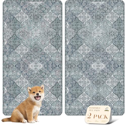 Washable Pee Pads for Dogs (24x48 Inch (Pack of 2) / Blue/Multi)