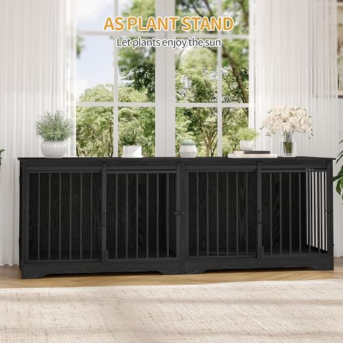 77.6" Double Dog Crate Furniture (Black / 77.6"L x 23.6"W x 26.4"H)