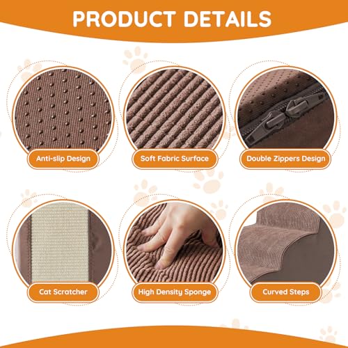 Dog Stairs for Small Dogs 11.8" H (Coffee / 2-Step 11.8"H)