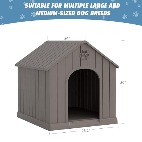 Dog House Outdoor with Elevated Floor (Grey1 / 26''L × 24''W × 26''H)