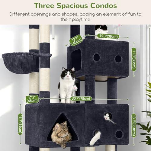 Extra Large Cat Tower for Big Cats 20 lbs (81 inch / Dark Grey)